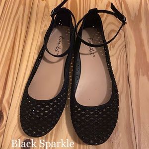 Black Mesh Sparkle Flats